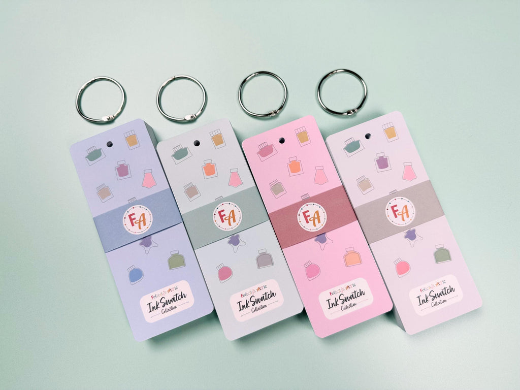 Ink Swatch Book with metal binding ring - 50 bright white fountain pen friendly swatch cards - my ink swatch collection