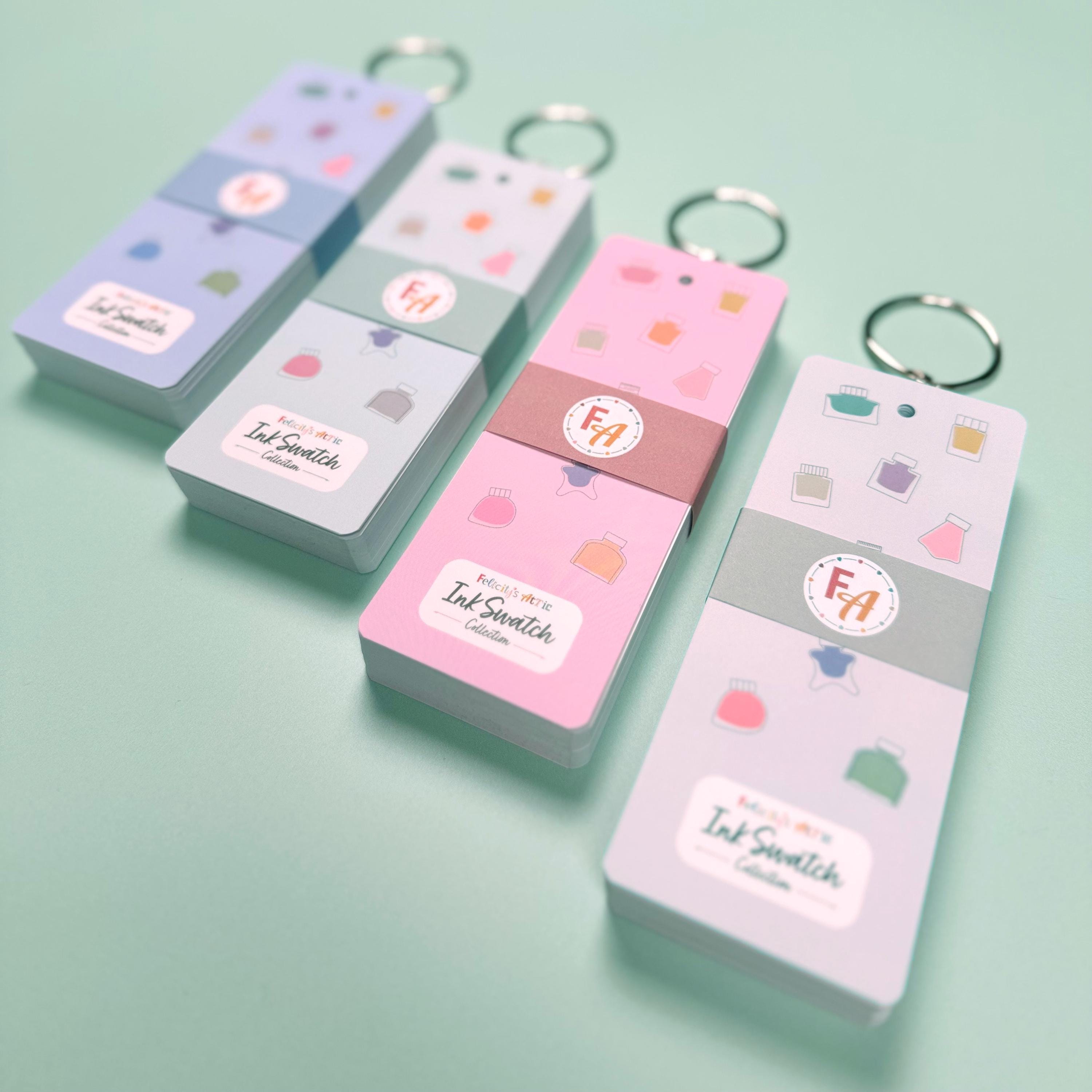 Ink Swatch Book with metal binding ring - 50 bright white fountain pen friendly swatch cards - my ink swatch collection