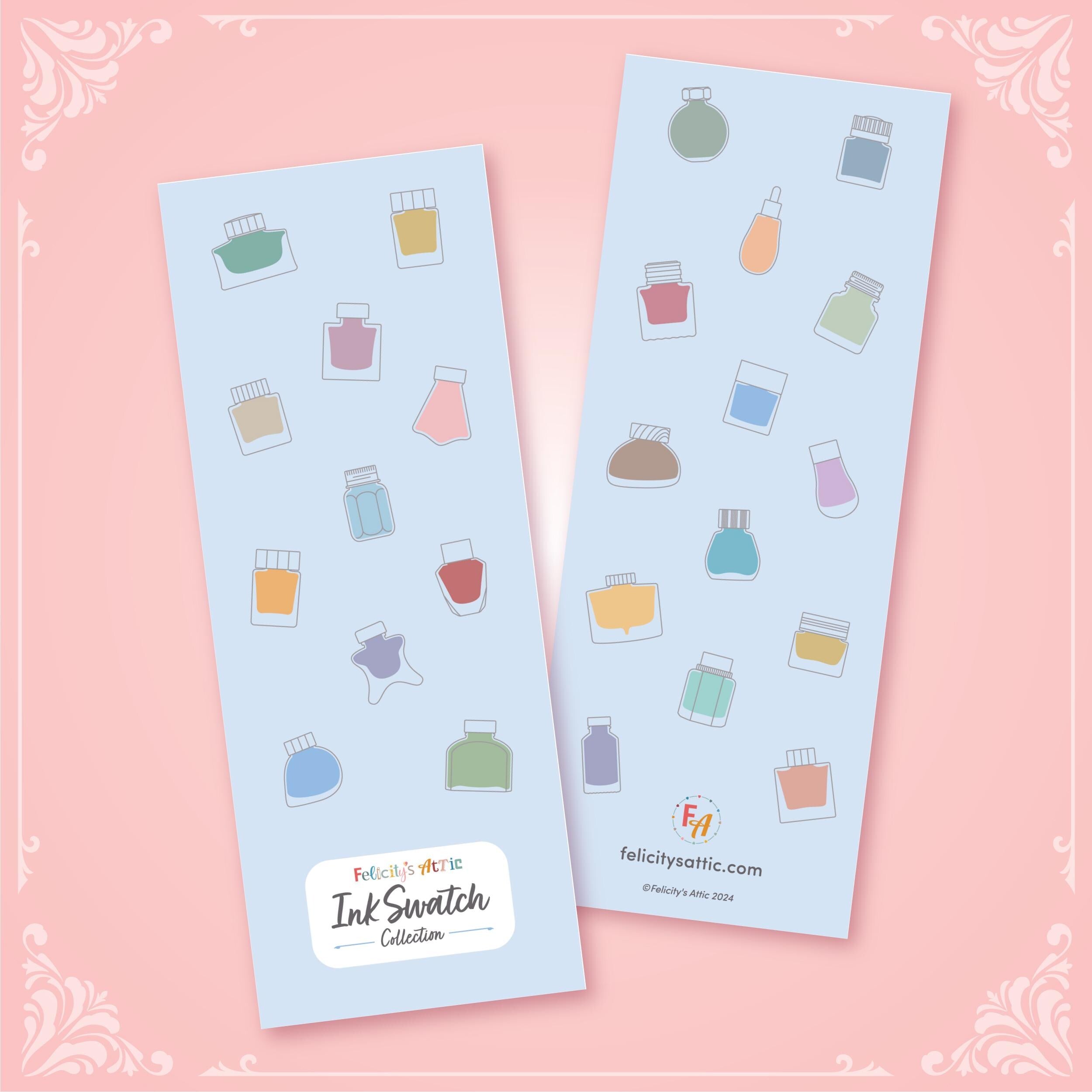 Ink Swatch Book with metal binding ring - 50 bright white fountain pen friendly swatch cards - my ink swatch collection