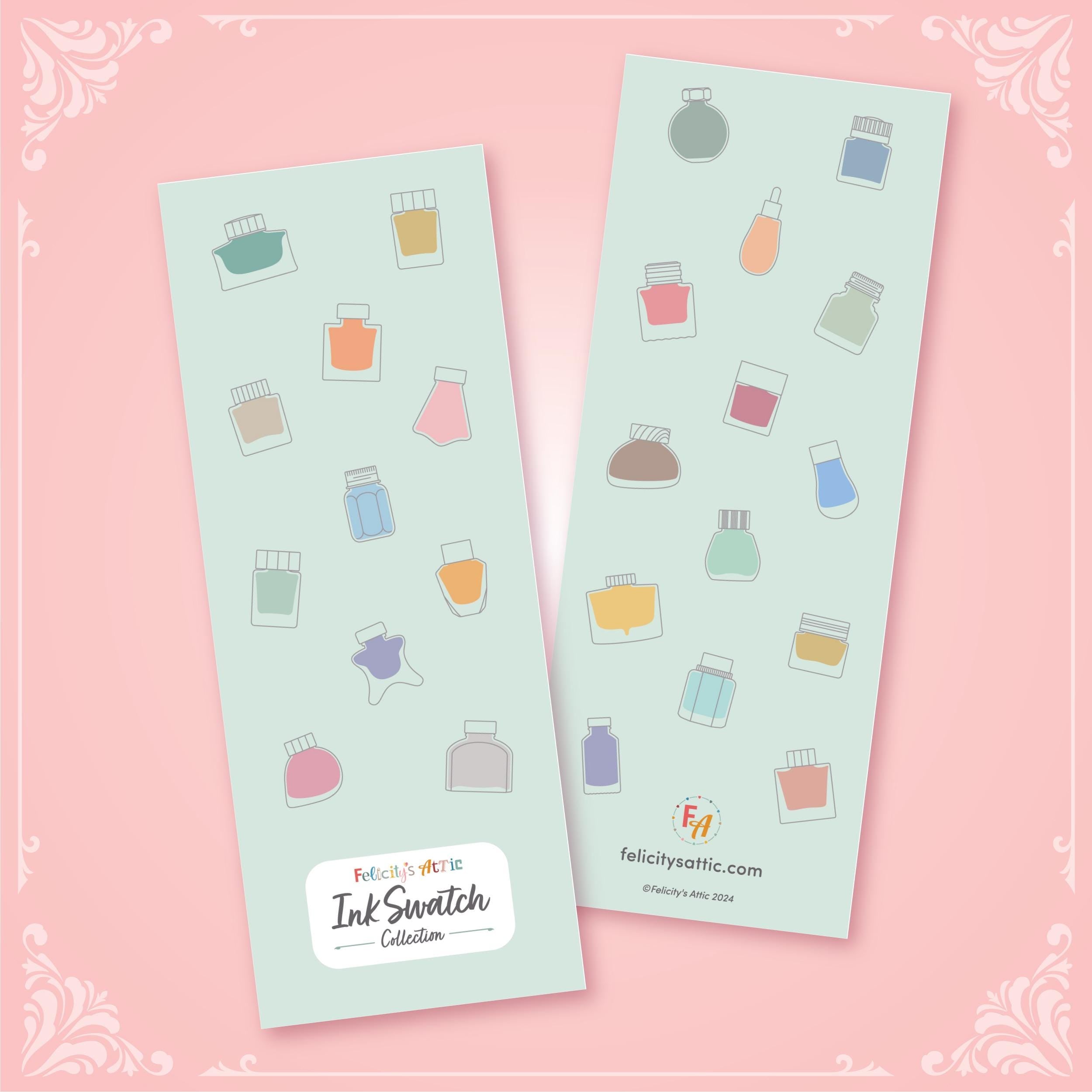 Ink Swatch Book with metal binding ring - 50 bright white fountain pen friendly swatch cards - my ink swatch collection