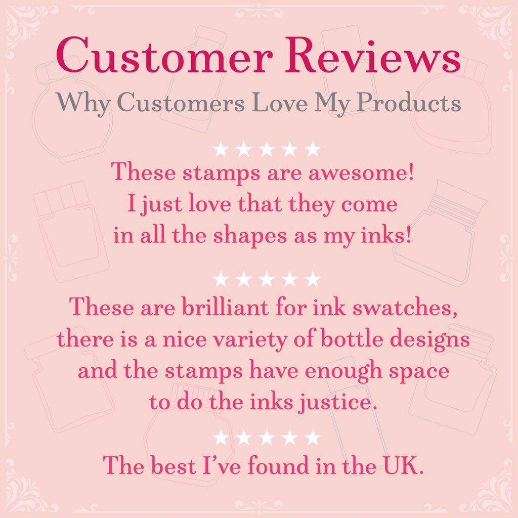 Clear Ink Bottle Stamps for fountain pen ink swatching and journaling - Stamp Set C