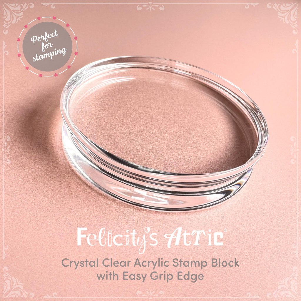 Round Acrylic Stamp Block - Crystal Clear Craft Stamp Holder With Smooth Transparent finish And Bevelled Edge