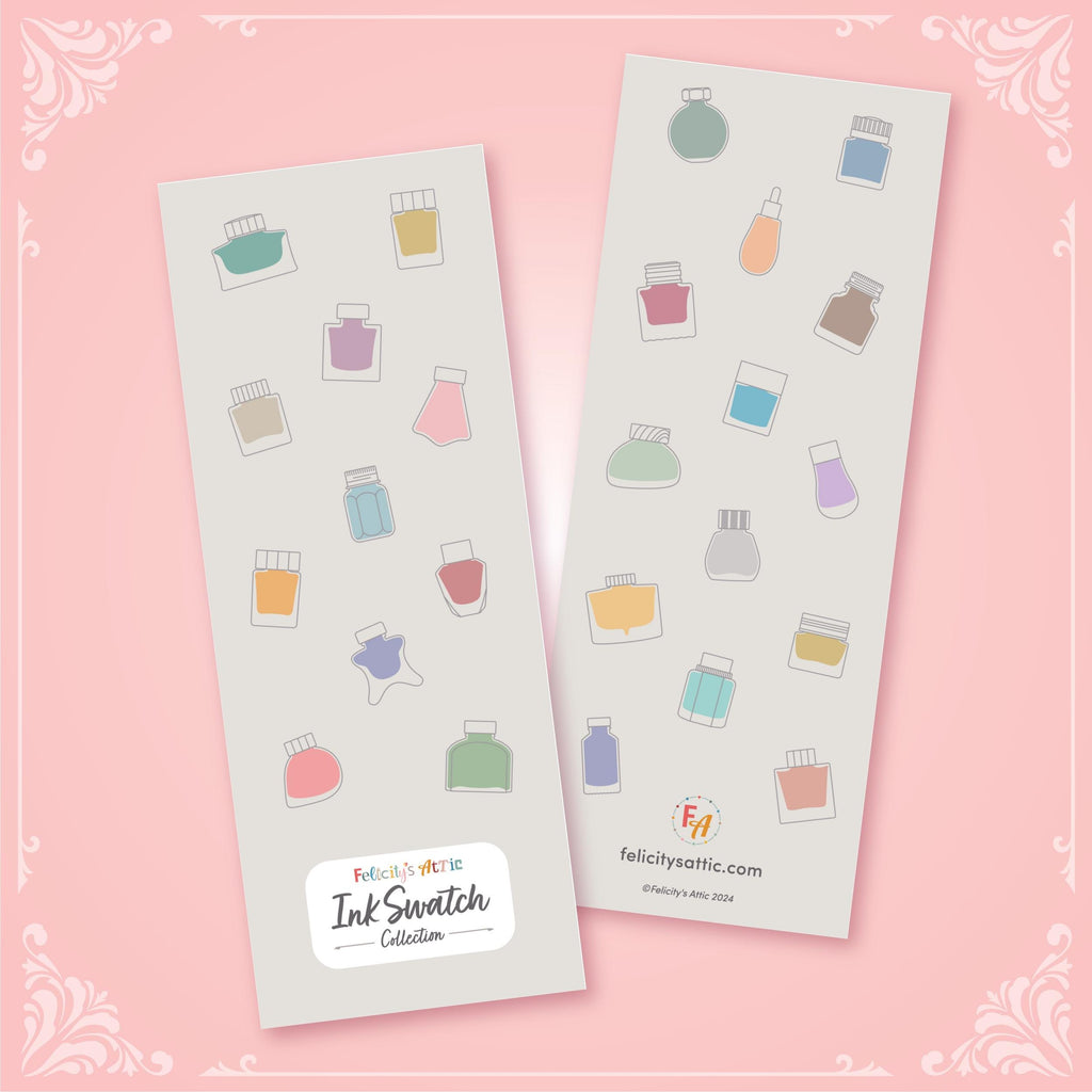 Ink Swatch Book with metal binding ring - 50 bright white fountain pen friendly swatch cards - my ink swatch collection