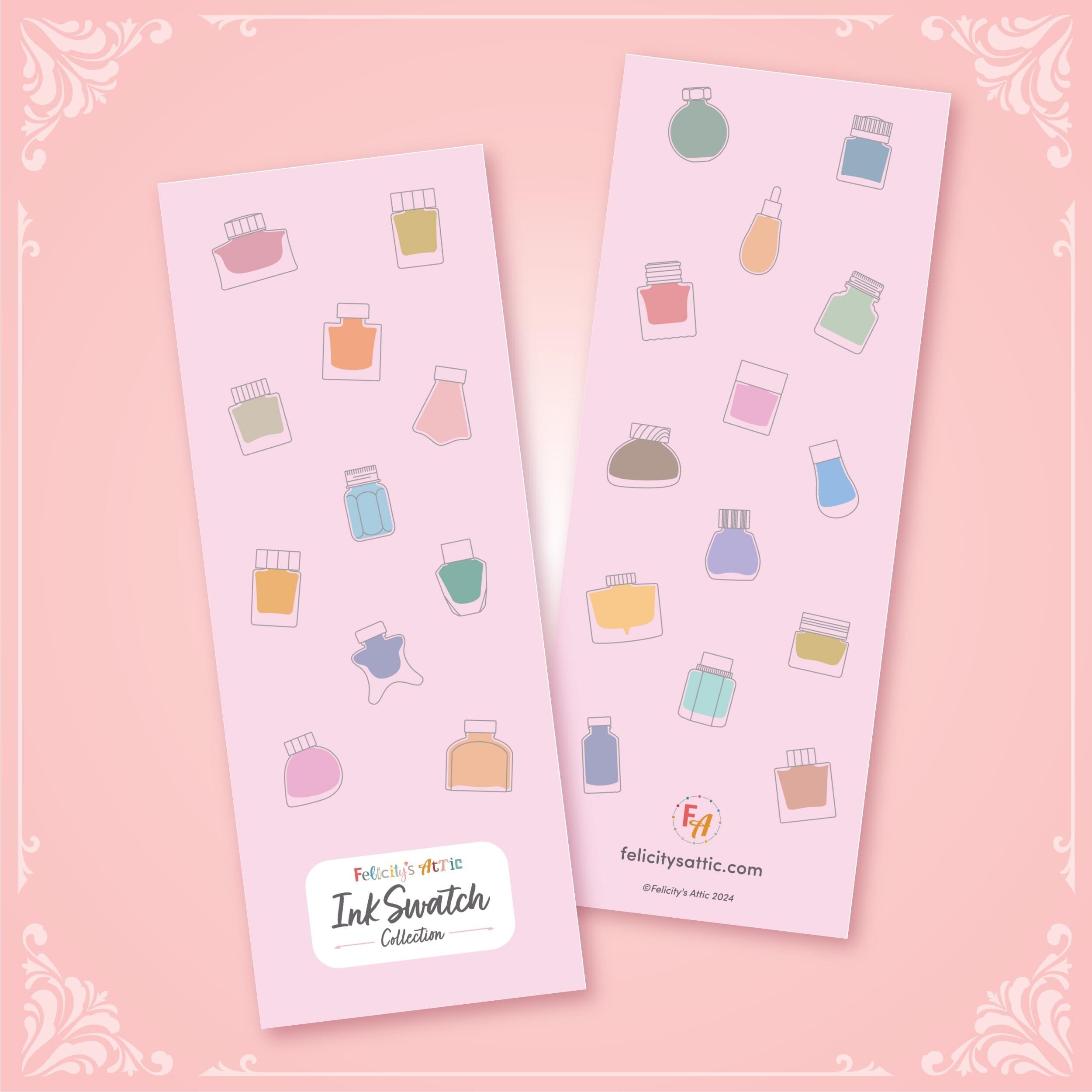 Ink Swatch Book with metal binding ring - 50 bright white fountain pen friendly swatch cards - my ink swatch collection