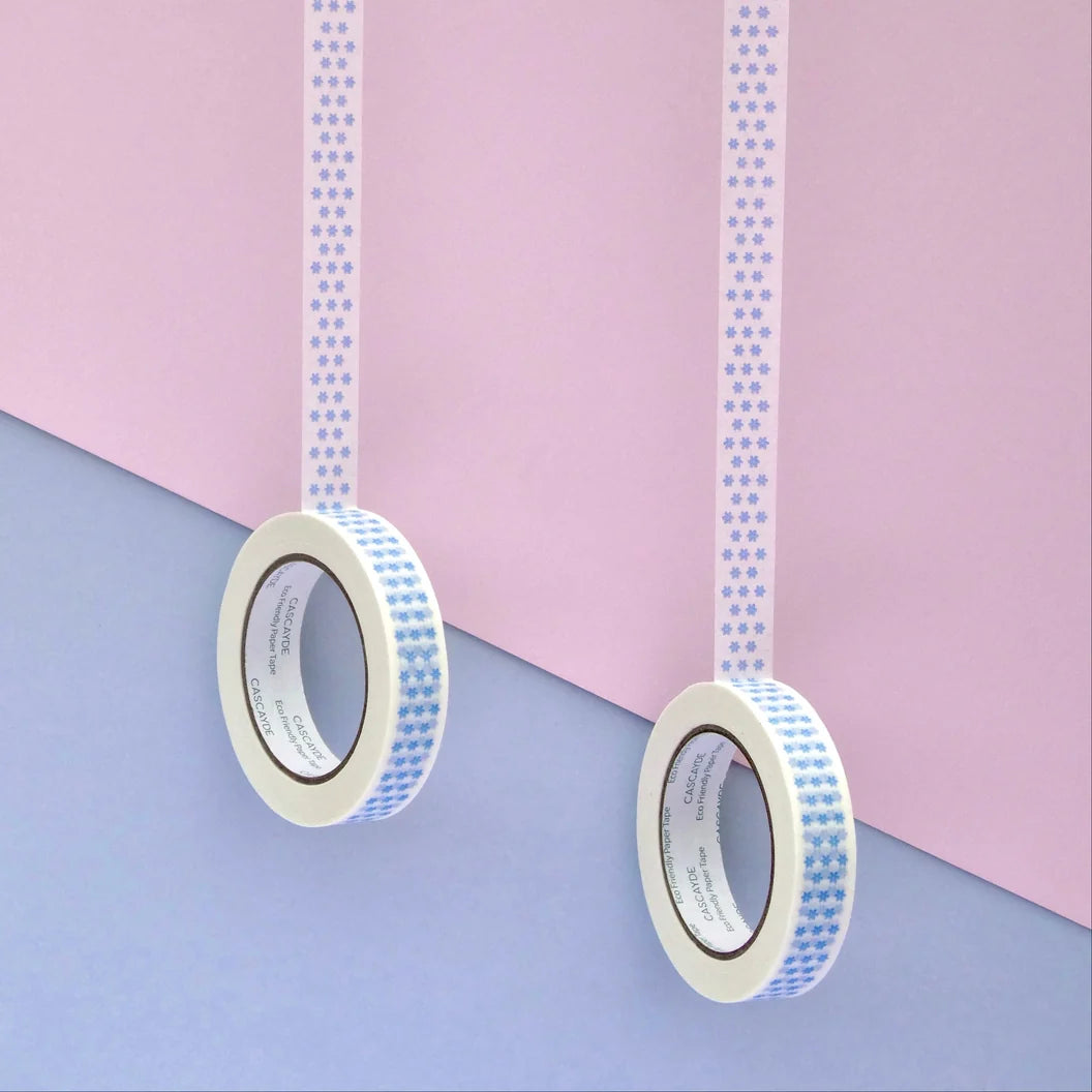 Bespoke eco friendly coloured paper tape for packaging, crafting, journaling - blue daisy floral design