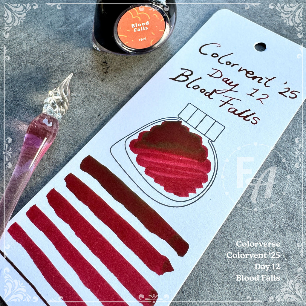 Clear Ink Swatching Stamps by Felicity’s Attic, ink swatch cards, ink bottle shapes, fountain pen inks