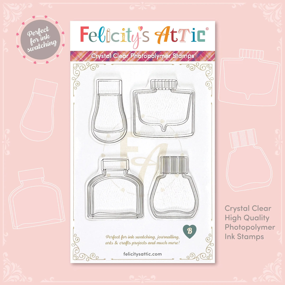 Clear Ink Bottle Stamps for fountain pen ink swatching and journaling - Stamp Set B My Store
