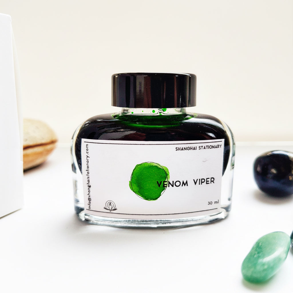 Venom Viper Bright Green Shimmering Bottled Fountain Pen Ink by Shanghai Stationary Netherlands
