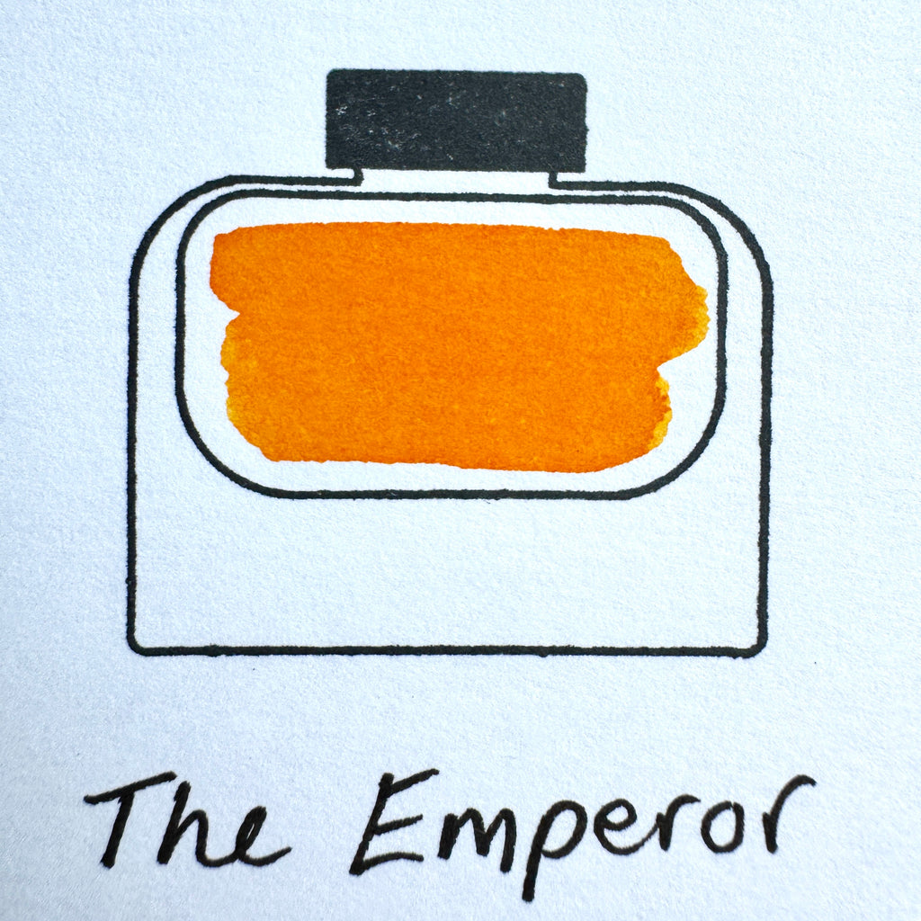 Premium quality bottled fountain pen inks by Shanghai Stationary, The Emperor is an orange ink.