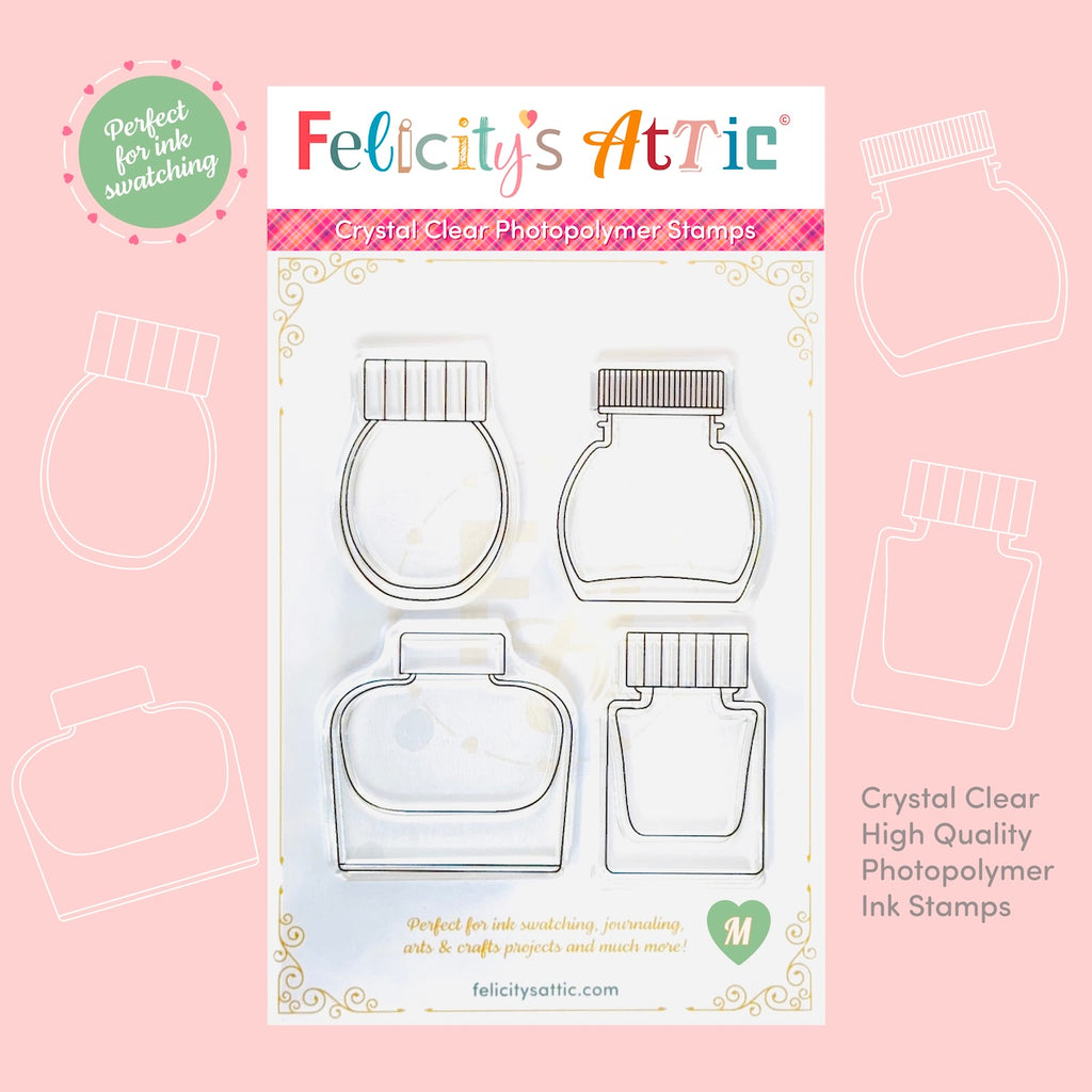Clear Ink Bottle Stamps for fountain pen ink swatching and journaling - Stamp Set M - Felicity's Attic