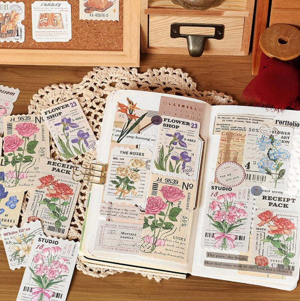 Paper More | Life Poem: Fleur - Vintage Style Floral Postage Stamps and Travel Tickets