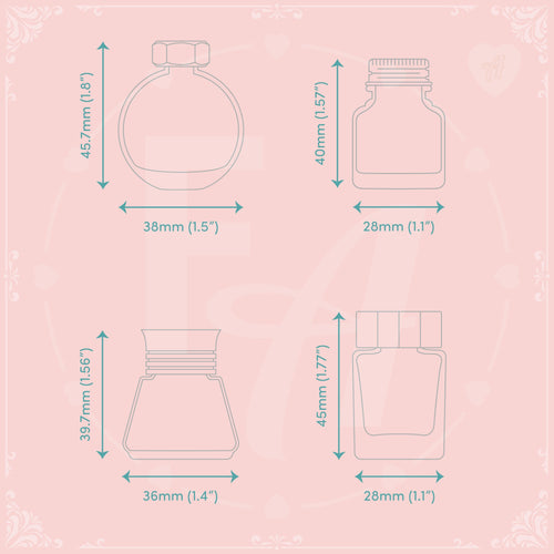 Clear Ink Bottle Stamps for fountain pen ink swatching and journaling - Stamp Set A
