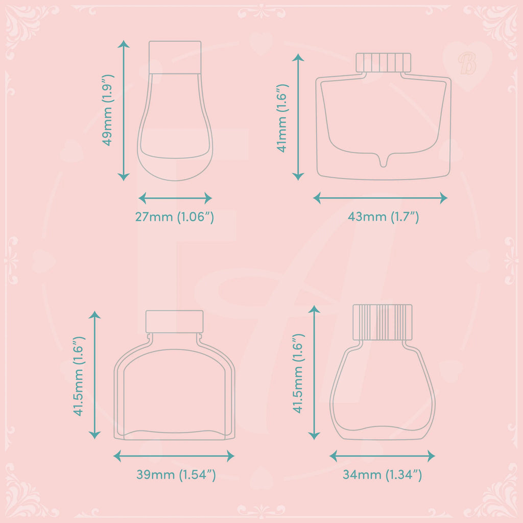 Clear Ink Bottle Stamps for fountain pen ink swatching and journaling - Stamp Set B