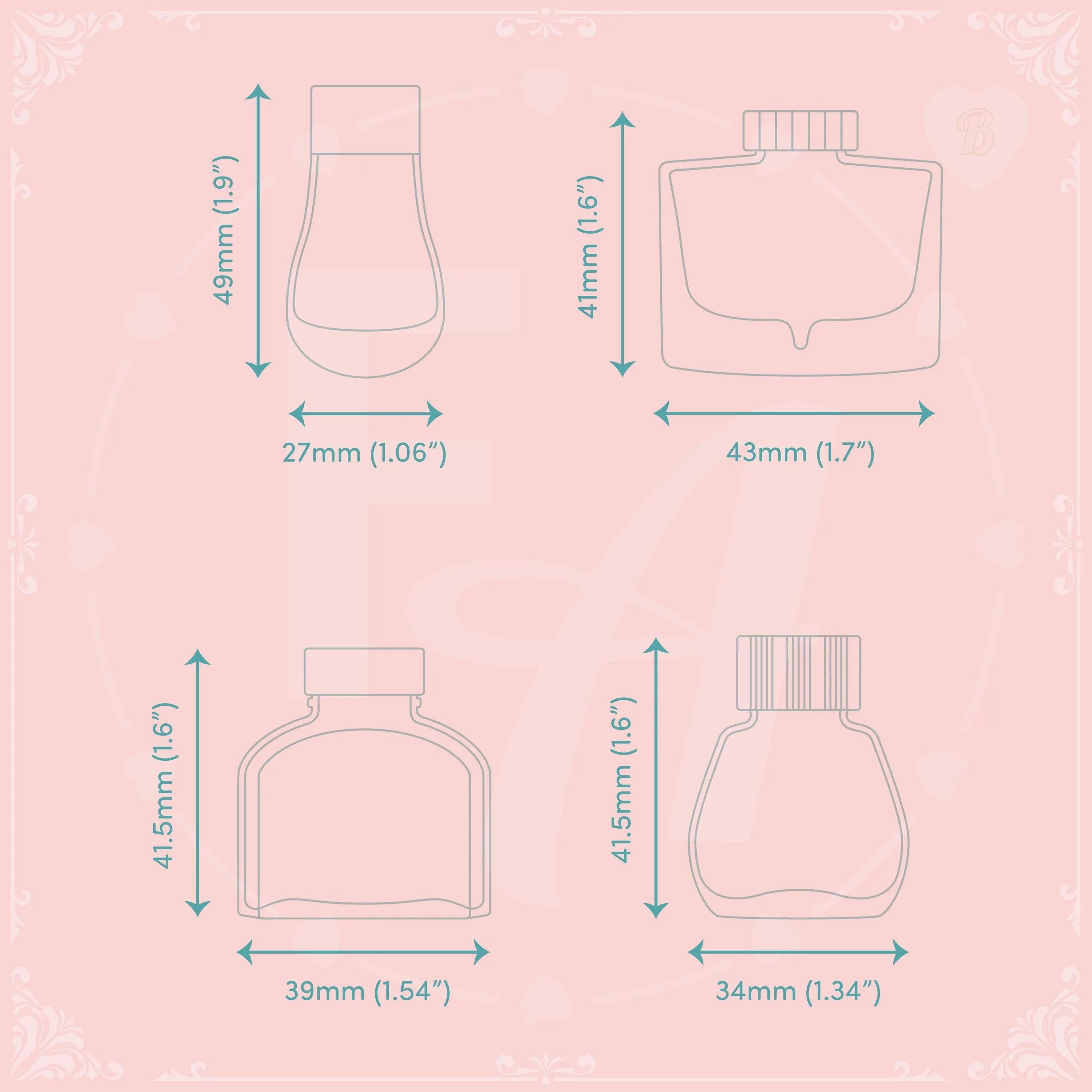 Clear Ink Bottle Stamps for fountain pen ink swatching and journaling - Stamp Set B