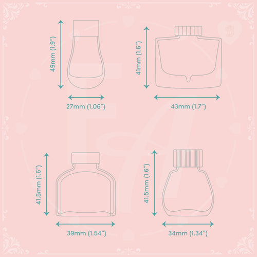 Clear Ink Bottle Stamps for fountain pen ink swatching and journaling - Stamp Set B