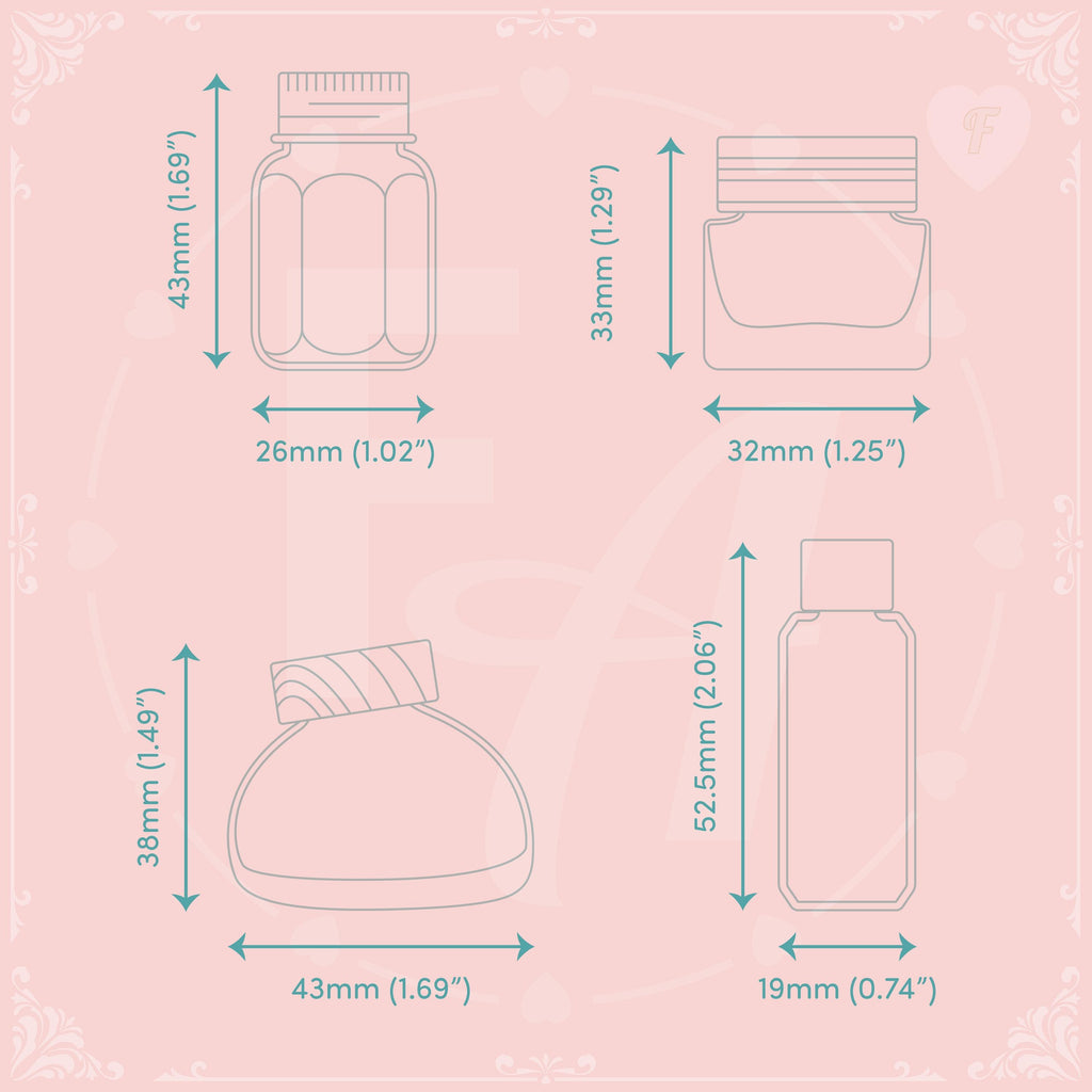 Clear Ink Bottle Stamps for fountain pen ink swatching and journaling - Stamp Set F