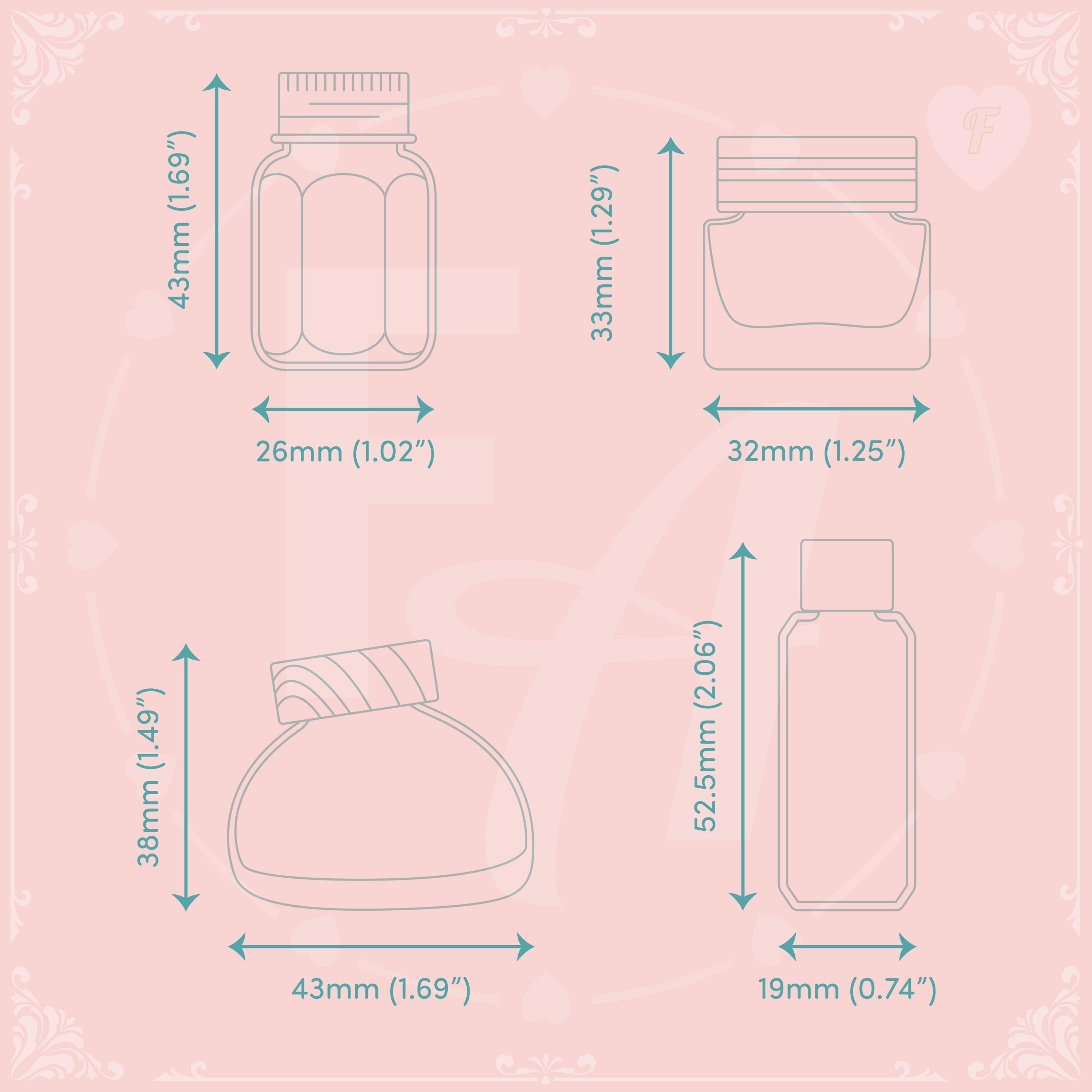 Clear Ink Bottle Stamps for fountain pen ink swatching and journaling - Stamp Set F