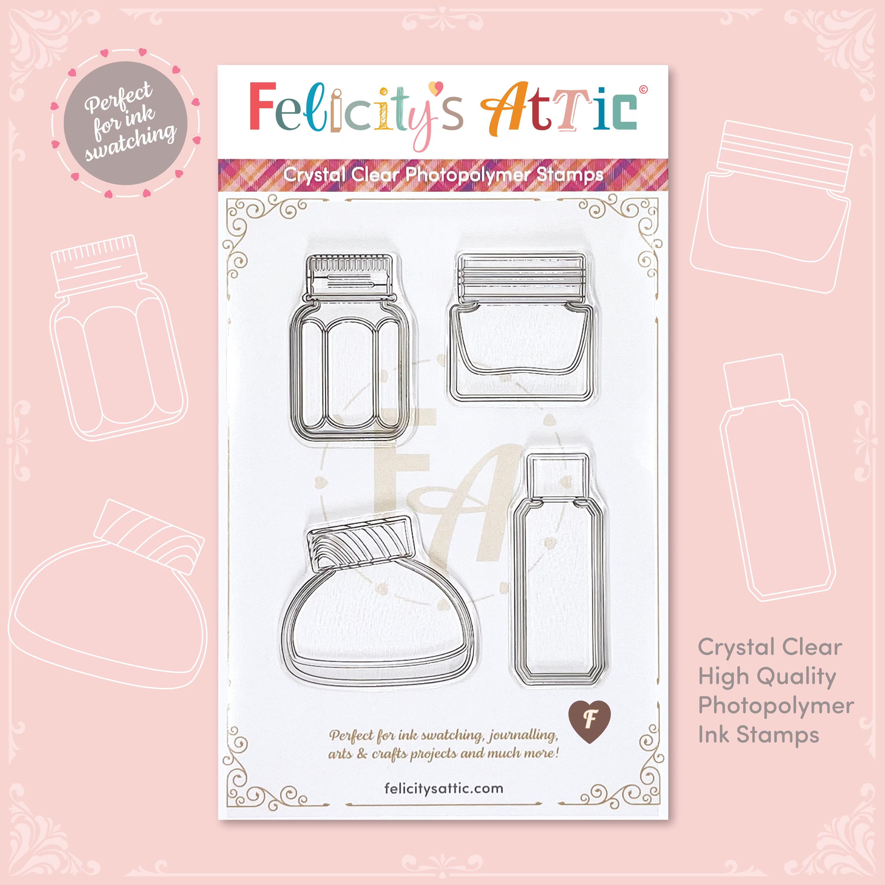 Clear Ink Bottle Stamps for fountain pen ink swatching and journaling - Stamp Set F