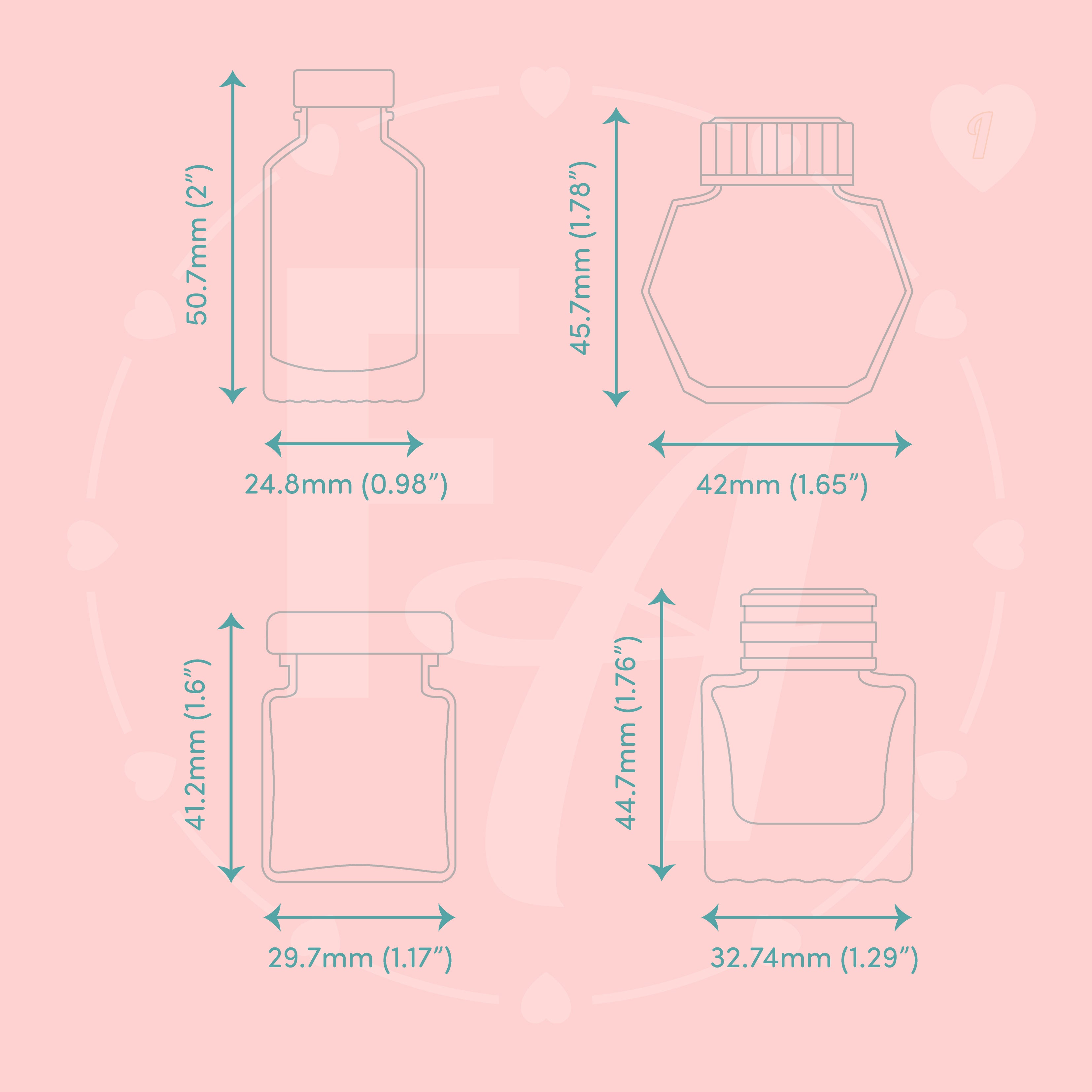 High quality, crystal clear photopolymer ink stamp Stamp Set I dimensions with fountain pen ink bottle shapes