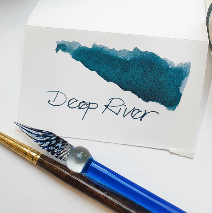 Shanghai Stationary bottled fountain pen ink Deep River 50ml bottle dark blue teal ink colour Felicity's Attic