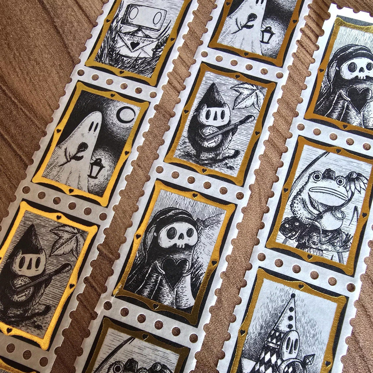 Spooky Suitors - Gold Foiled Stamps Art Washi Tape by Jon Turner