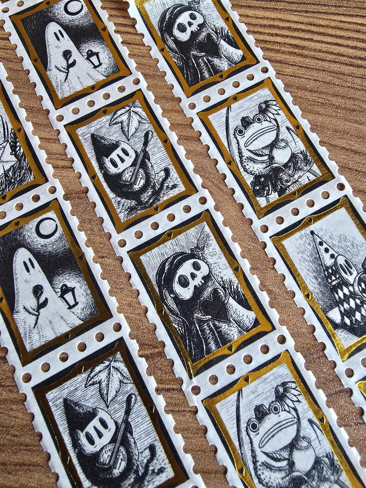 Spooky Suitors - Gold Foiled Stamps Art Washi Tape by Jon Turner