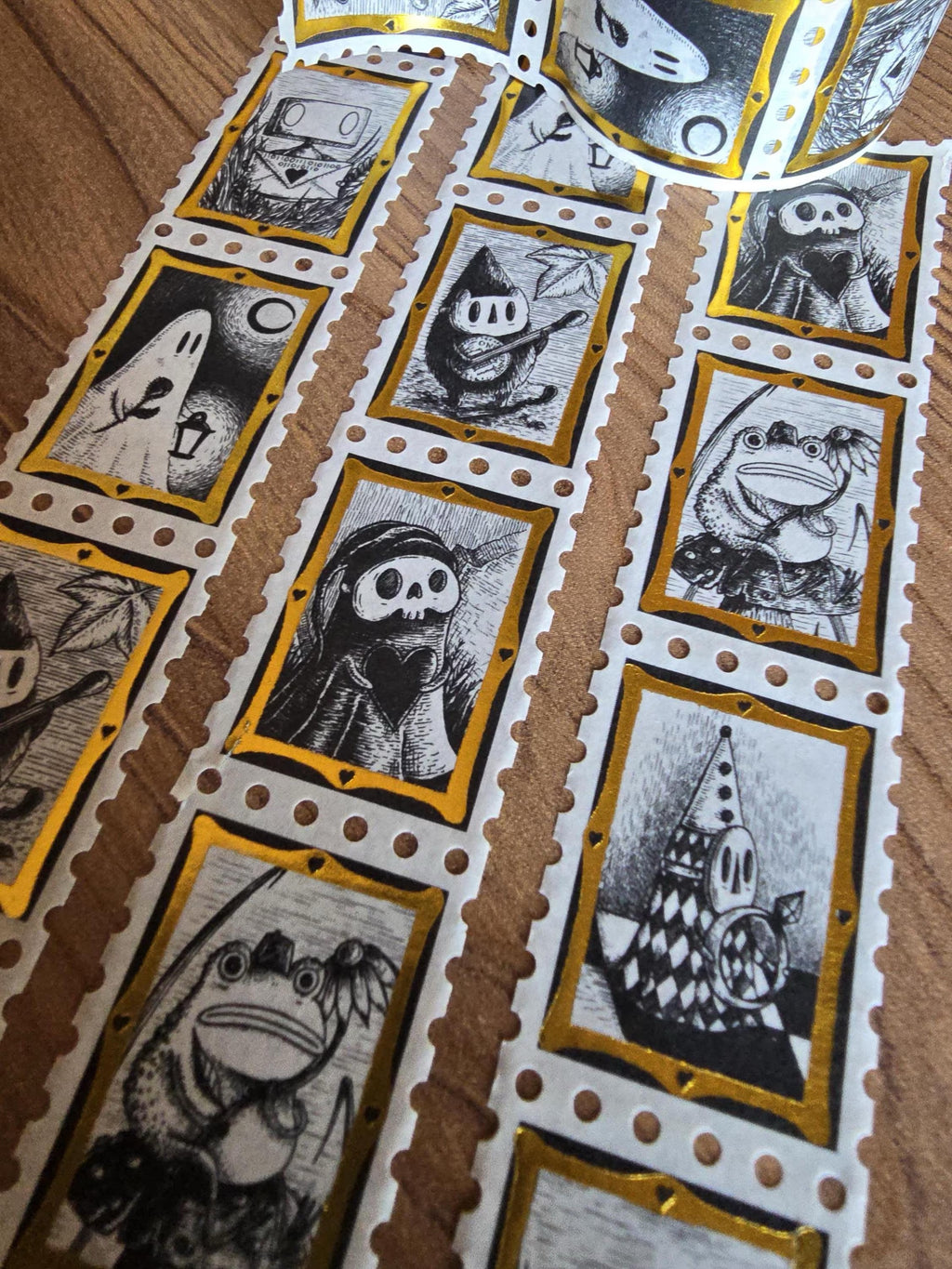 Spooky Suitors - Gold Foiled Stamps Art Washi Tape by Jon Turner