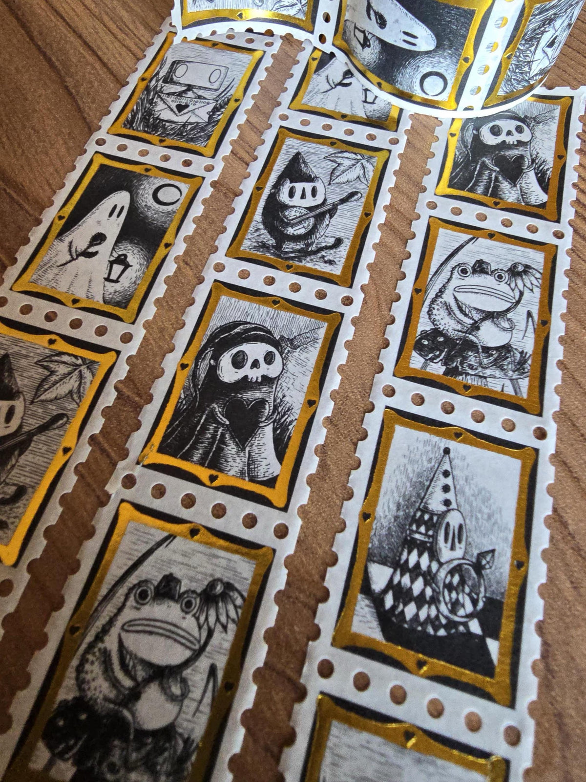 Spooky Suitors - Gold Foiled Stamps Art Washi Tape by Jon Turner