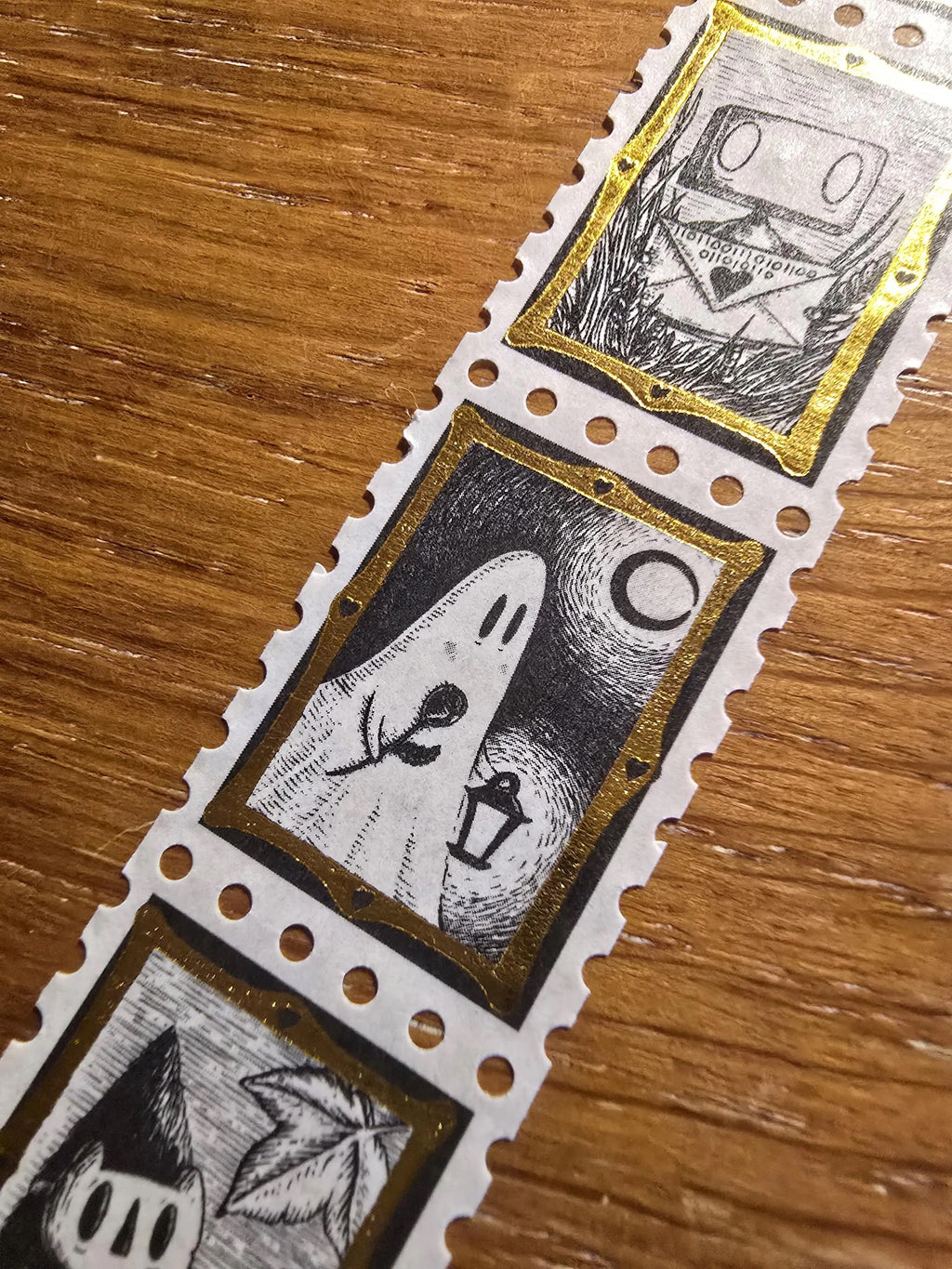 Spooky Suitors - Gold Foiled Stamps Art Washi Tape by Jon Turner