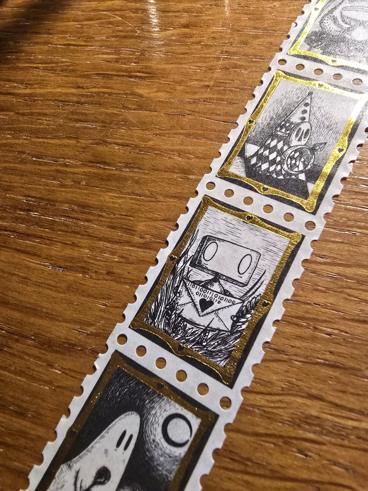 Spooky Suitors - Gold Foiled Stamps Art Washi Tape by Jon Turner