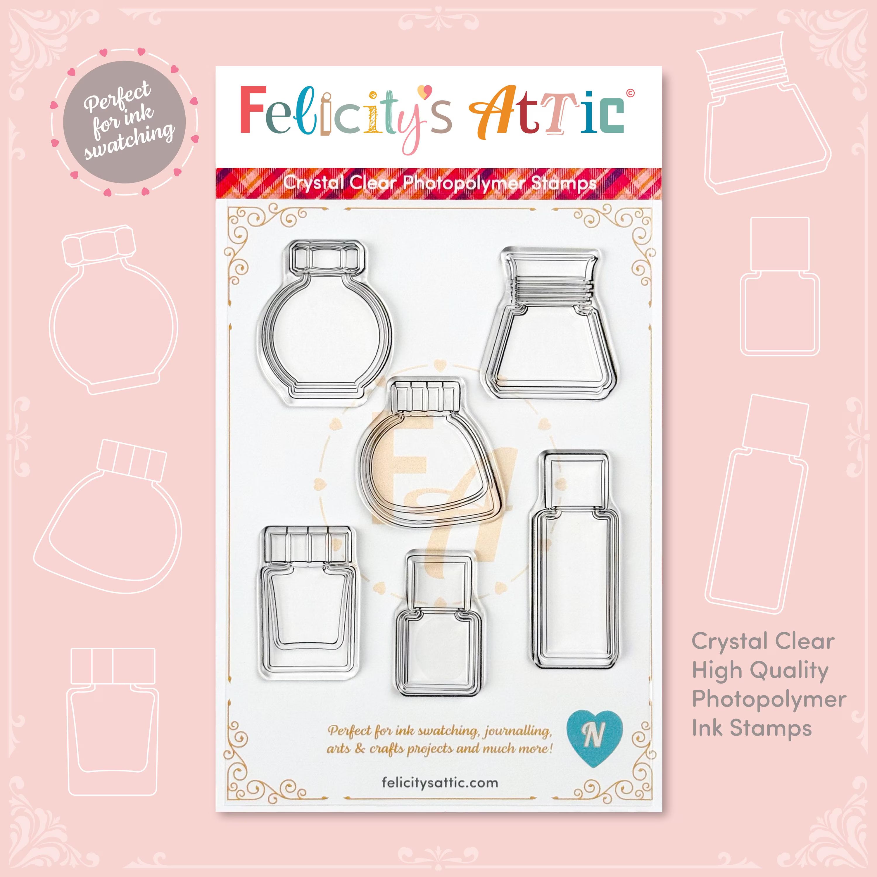 Clear Ink Bottle Stamps for fountain pen ink swatching and journaling - Stamp Set N