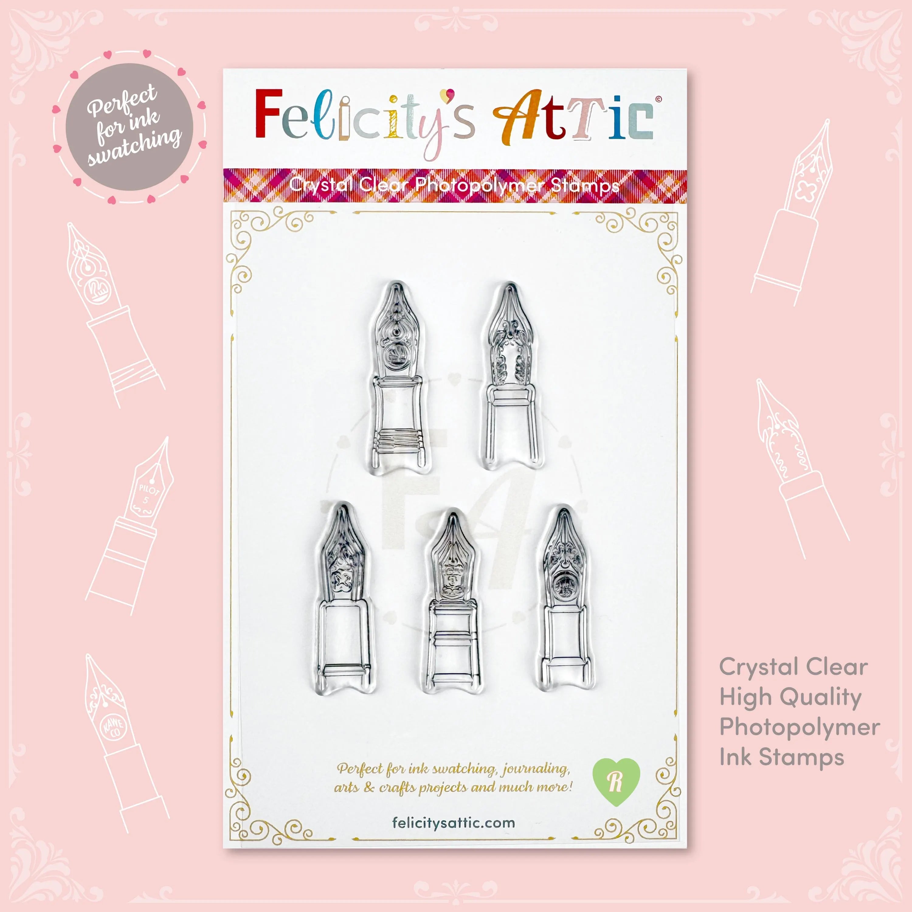 Clear Ink Bottle Stamps for fountain pen ink swatching and journaling - Stamp Set R