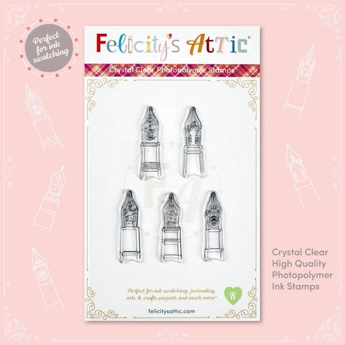 Clear Ink Bottle Stamps for fountain pen ink swatching and journaling - Stamp Set R - Felicity's Attic