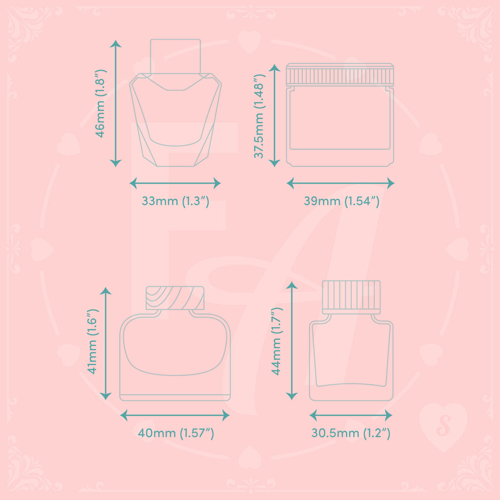 High quality, crystal clear ink bottle shaped stamps for ink swatching and journaling by Felicity's Attic - stamp set S