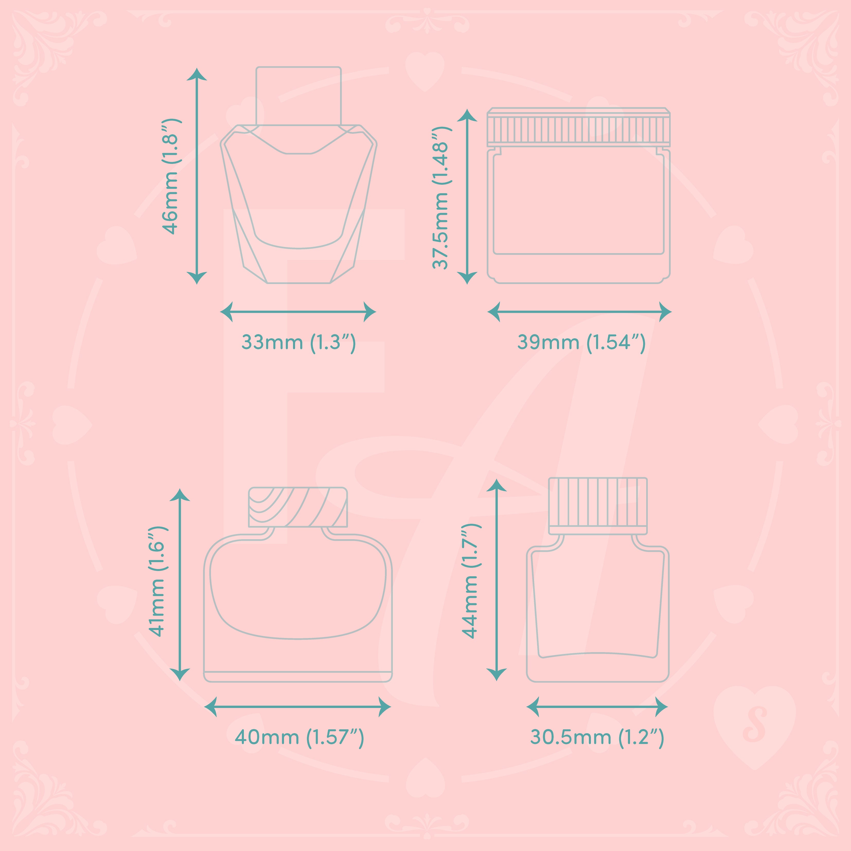 High quality, crystal clear ink bottle shaped stamps for ink swatching and journaling by Felicity's Attic - stamp set S