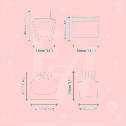 High quality, crystal clear ink bottle shaped stamps for ink swatching and journaling by Felicity's Attic - stamp set S