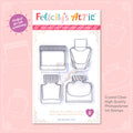 High quality, crystal clear ink bottle shaped stamps for ink swatching and journaling by Felicity's Attic - stamp set S