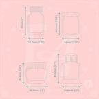 High quality, crystal clear ink bottle shaped stamps for ink swatching and journaling by Felicity's Attic - stamp set T dimensions