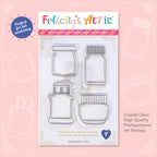 High quality, crystal clear ink bottle shaped stamps for ink swatching and journaling by Felicity's Attic - stamp set T