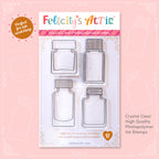 High quality, crystal clear ink bottle shaped stamps for ink swatching and journaling by Felicity's Attic - stamp set U