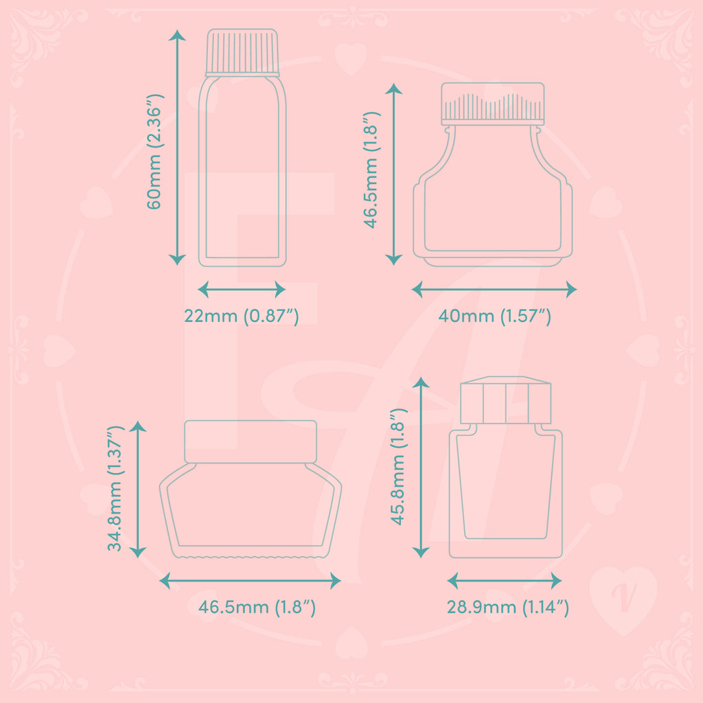 High quality, crystal clear ink bottle shaped stamps for ink swatching and journaling by Felicity's Attic - stamp set V