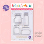 High quality, crystal clear ink bottle shaped stamps for ink swatching and journaling by Felicity's Attic - stamp set V