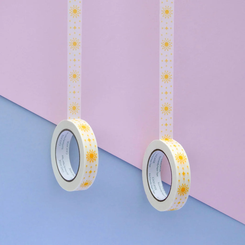 Bespoke eco friendly coloured paper tape for packaging, crafting, journaling - sunshine yellow design