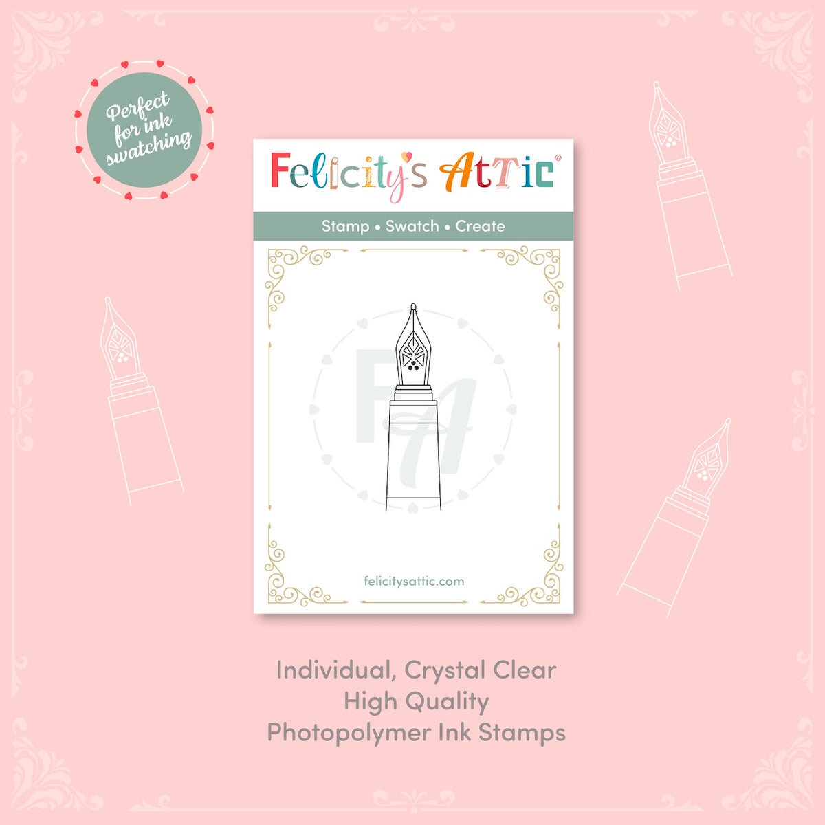 Ink journal stamp, fountain pen ink swatching stamps, clear pen nib stamps for ink swatch books