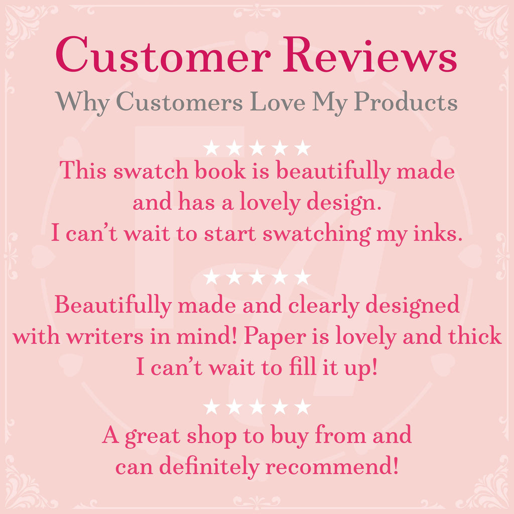 Ink Swatch Book with metal binding ring - 50 bright white fountain pen friendly swatch cards - my ink swatch collection