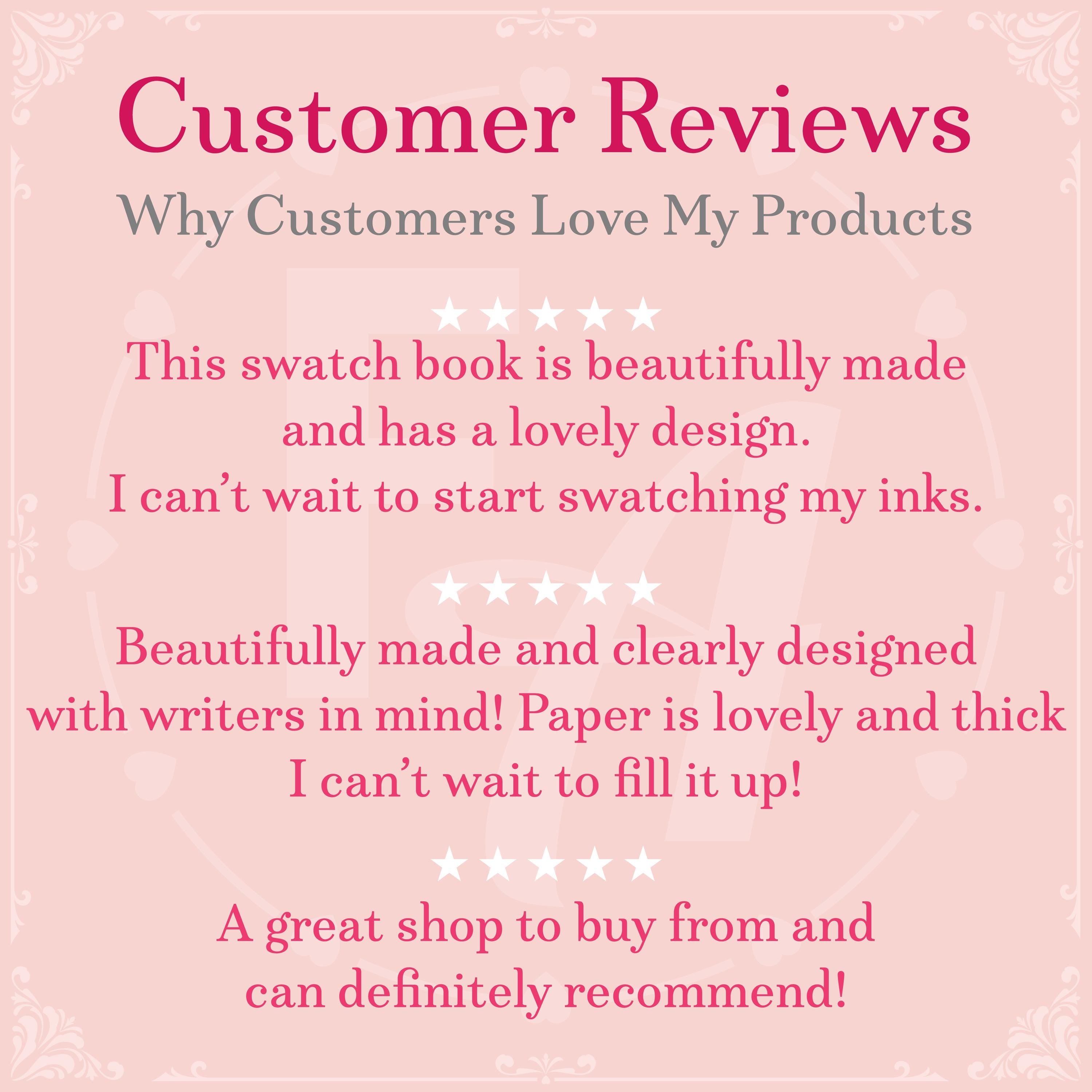 Ink Swatch Book with metal binding ring - 50 bright white fountain pen friendly swatch cards - my ink swatch collection