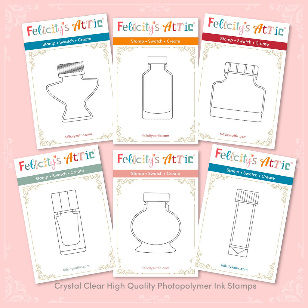 Individual Clear Ink Bottle Stamps - high quality photopolymer stamps for ink swatching