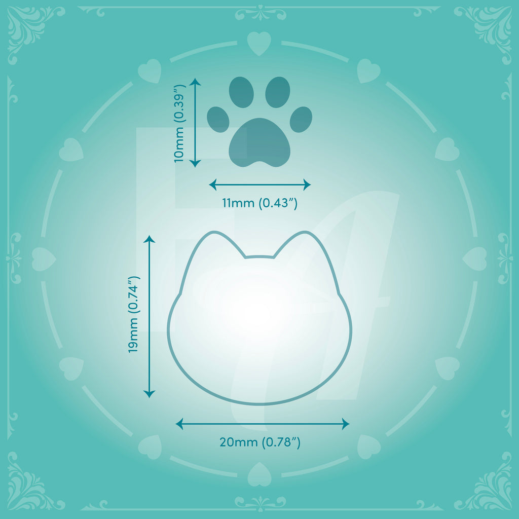 mini clear ink stamps featuring cute kitty cat head and paw print
