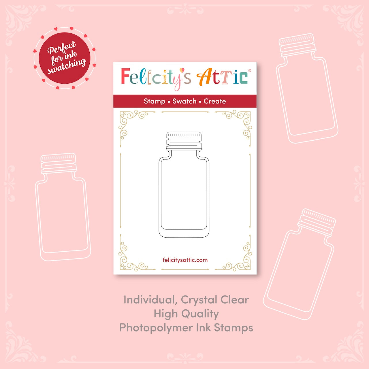 Individual Clear Ink Bottle Stamps - high quality photopolymer stamps for ink swatching