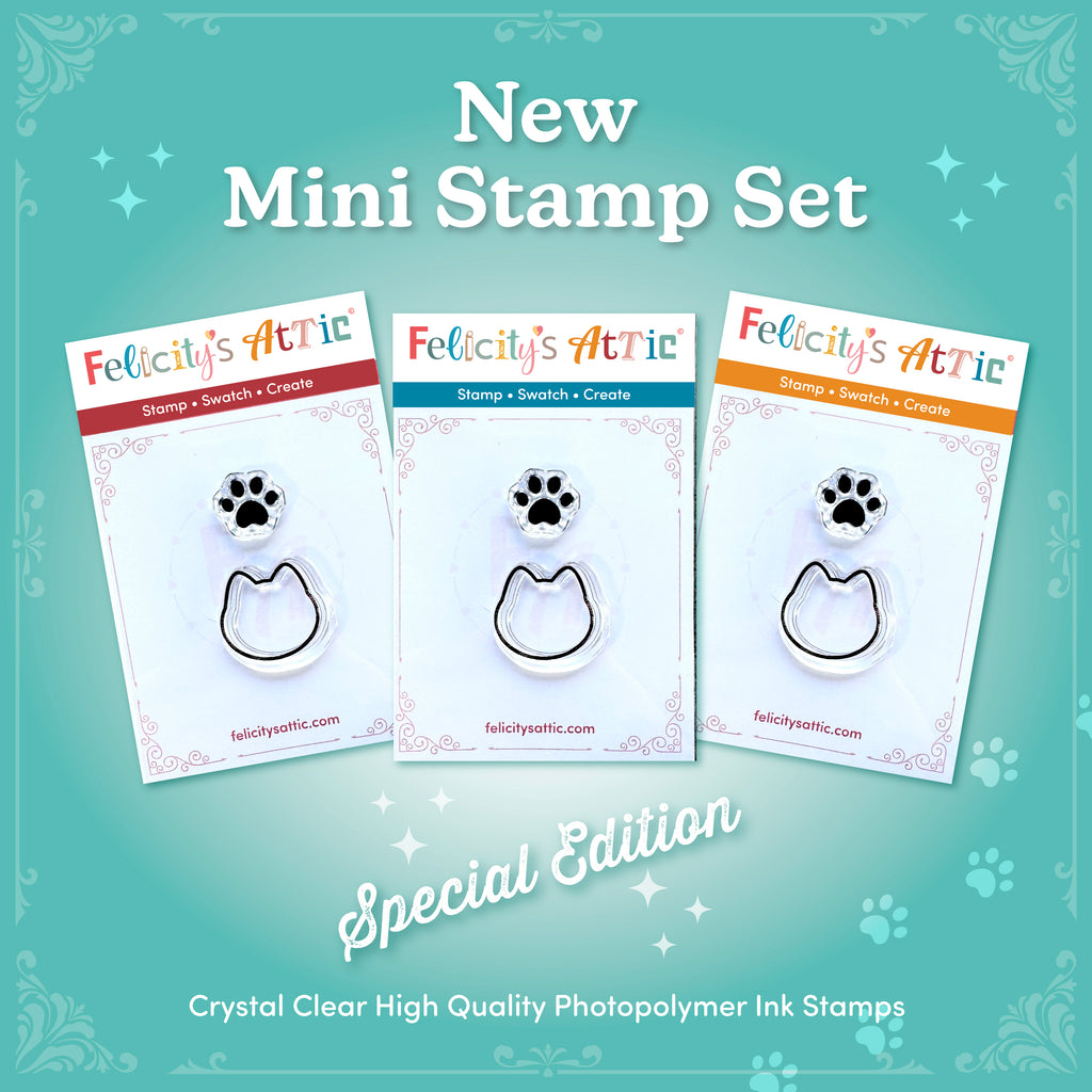 mini clear ink stamps featuring cute kitty cat head and paw print